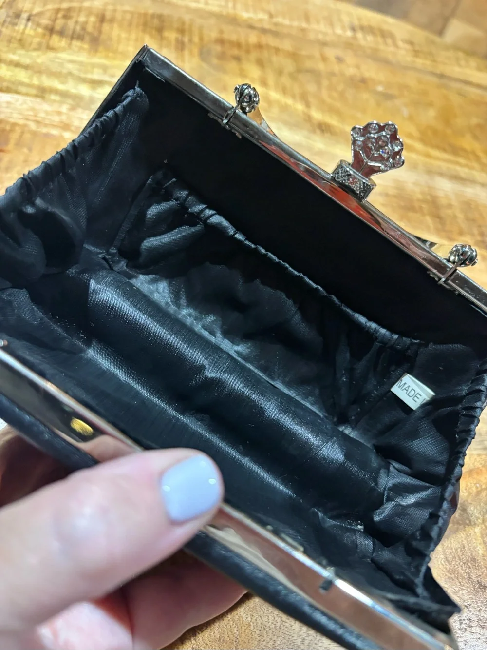 Black Metallic Accent Evening Clutch Handbag